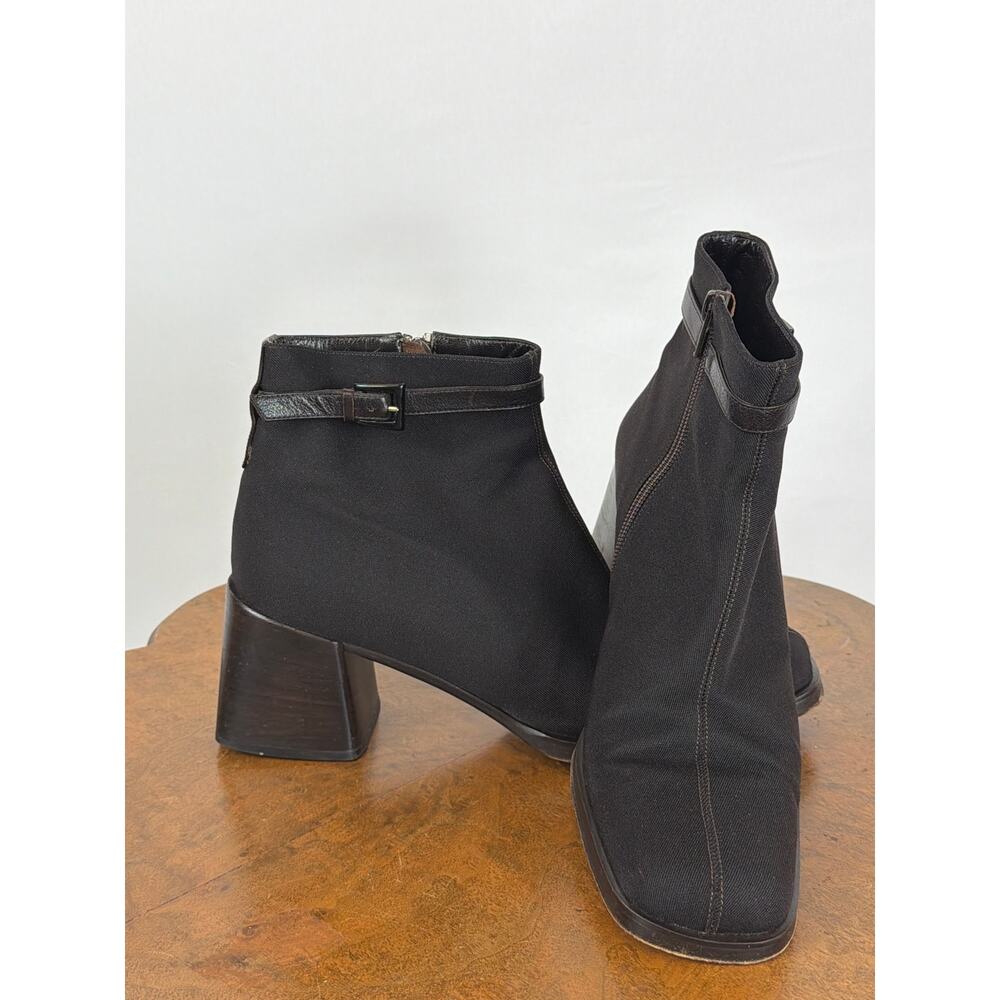 Via Spiga Black Italian Leather Block Heel Ankle Boots 10 Buckle  Booties EUC